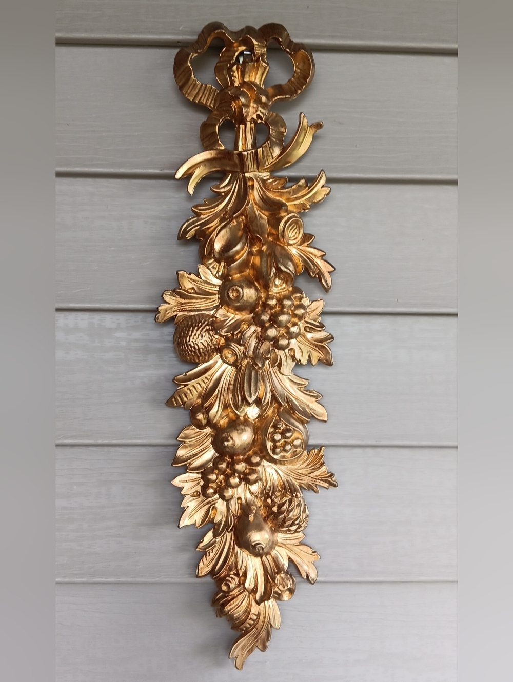 1960's Gold Fruit Vertical Resin Wall Plaque. Appox. 23"L X 7" W